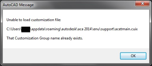 启动 AutoCAD 时显示“无法加载自定义文件。该自定义组的名称已存在。”-1
